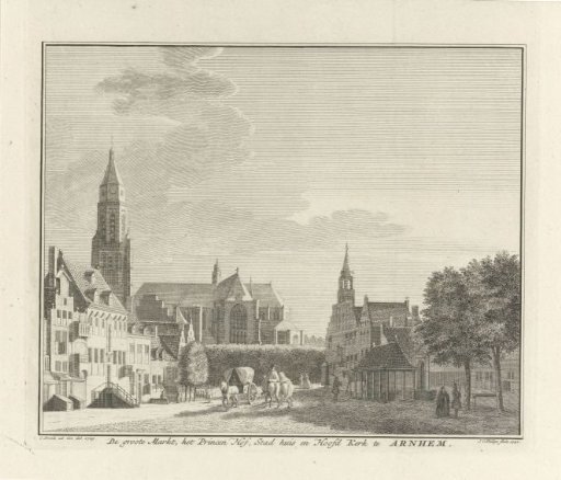 View of the Grote Markt, the Prinsenhof, the old town hall and the Eusebius Church in Arnhem