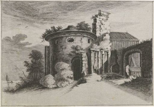 Landscape with ruin of Roman temple