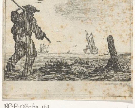 Dune landscape with a man, with a basket on his shoulder