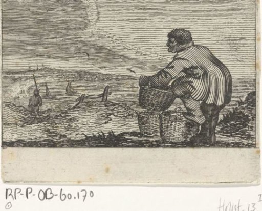 Dune landscape with a man with three baskets
