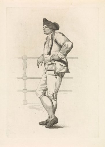 Standing man leaning against a fence
