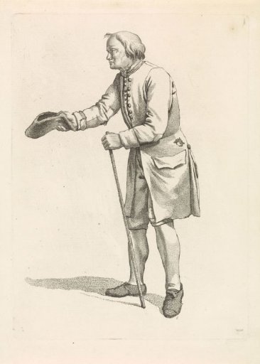 Beggar with hat and staff