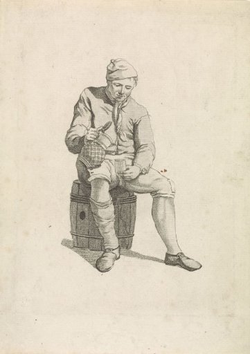 Drinking man sitting on a cask