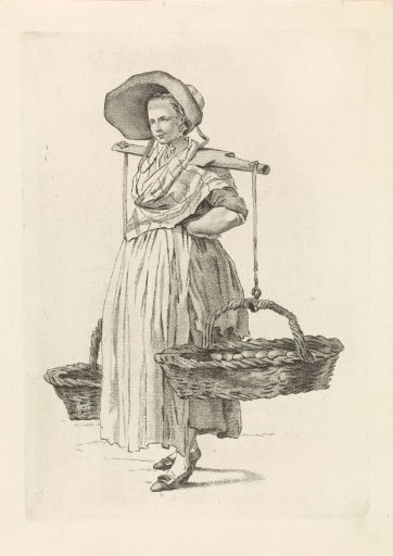 Egg seller with two baskets on a yoke
