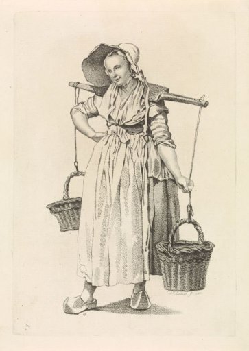 Peasant woman with two baskets on a yoke