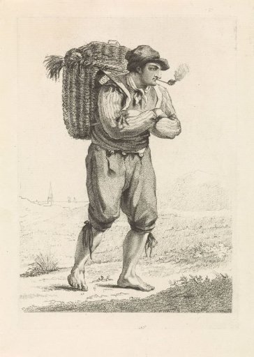 Pipe-smoking man with basket on his back