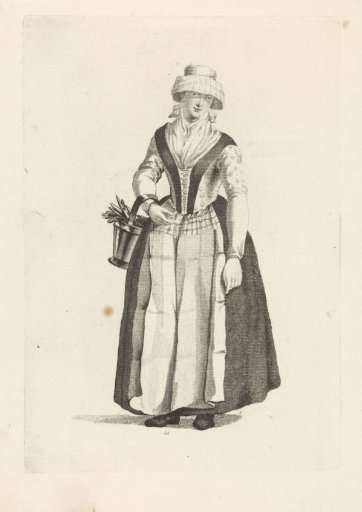 Woman with hat and bucket on her arm