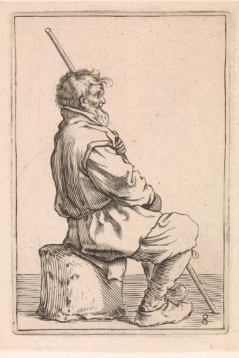 Seated man with a long staff