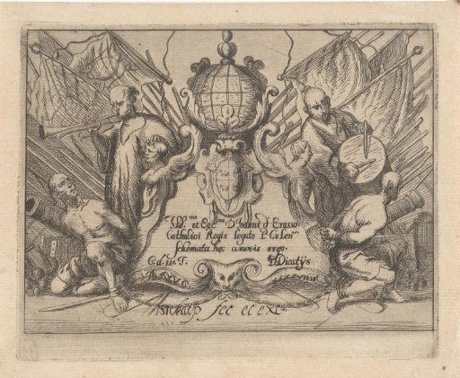 Islamic galley slaves on either side of a cartouche