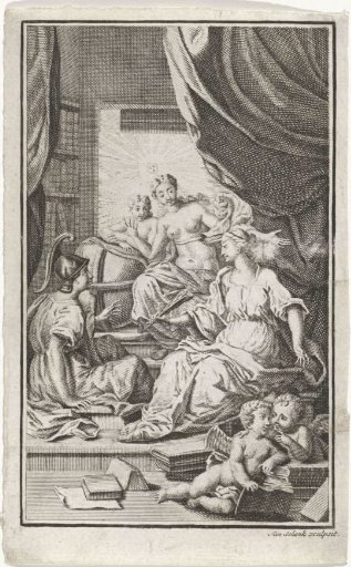 Allegorical representation with Minerva in a study