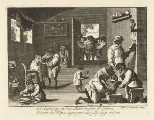 Monkeys and cats at the barber's