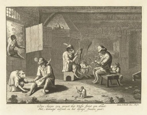 Monkey family in their home