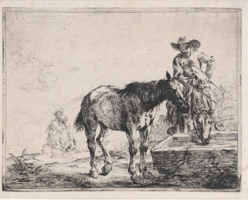 Two horses at a trough