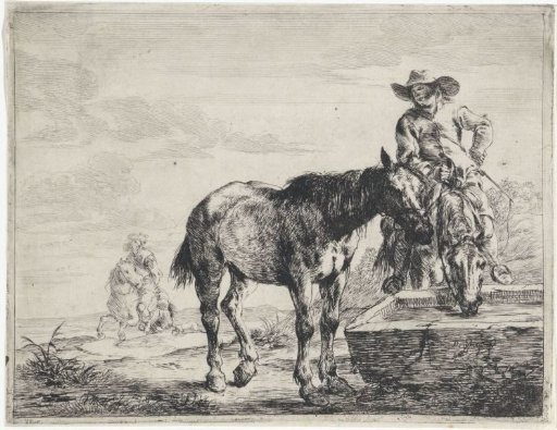 Two horses at a trough