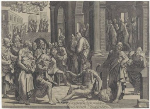 Peter and John heal a paralyzed man at the temple gate