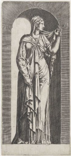 Sibyl with her headscarf between thumb and forefinger
