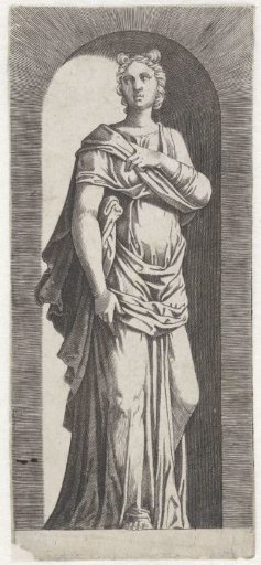 Sibyl with her left arm across her chest
