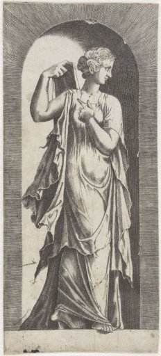 Sibyl holding a drapery above her shoulder