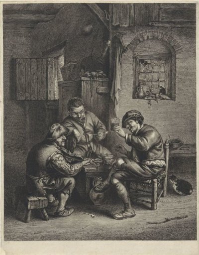 Three Peasants Sitting Around a Bench