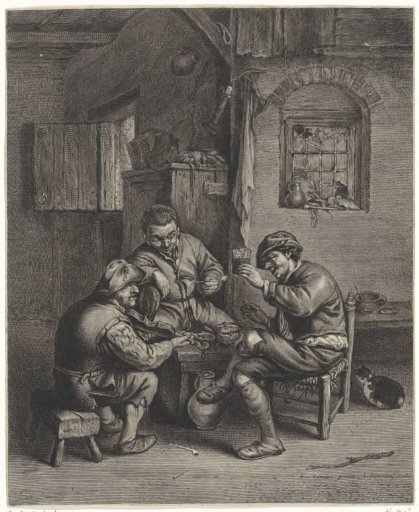 Three Peasants Sitting Around a Bench