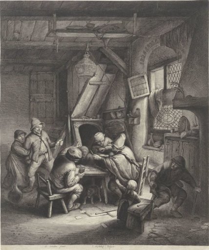 Quarrelling peasants around a table