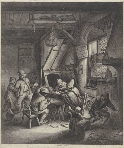 Quarrelling peasants around a table