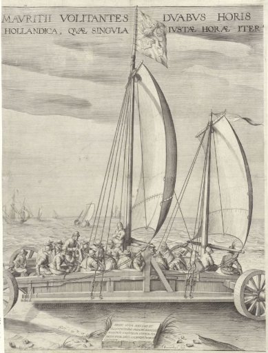 Simon Stevin's Sailing Wagon (Middle Plate), 1602