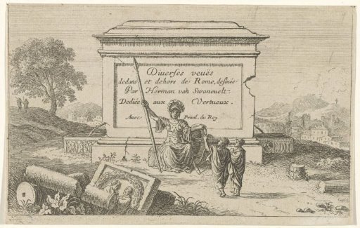 Minerva seated before a pedestal