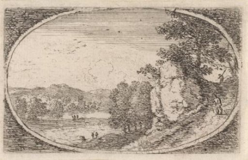 Landscape with walkers on a steep path