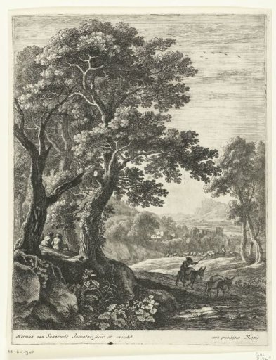 Donkey driver in a mountain landscape