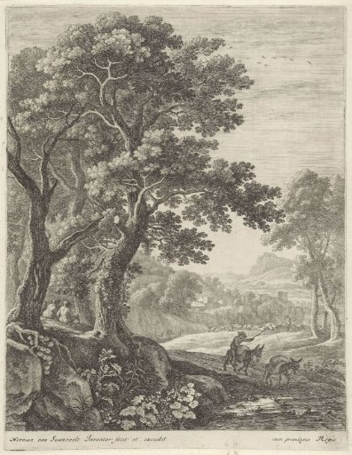 Donkey driver in a mountain landscape