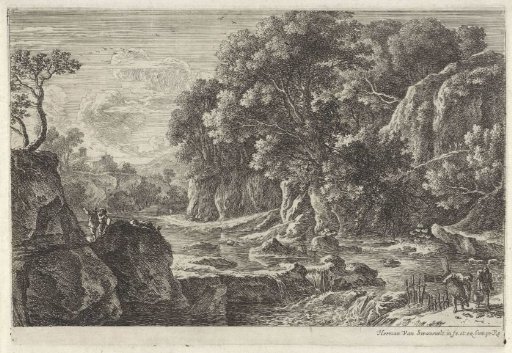 River landscape with two fishermen