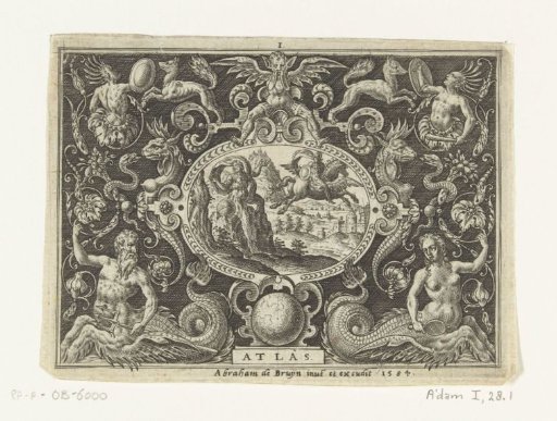 Cartouche: Atlas turned into a mountain by Perseus