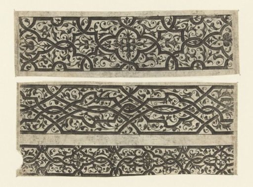 Three Friezes with Black Moresques on a White Background