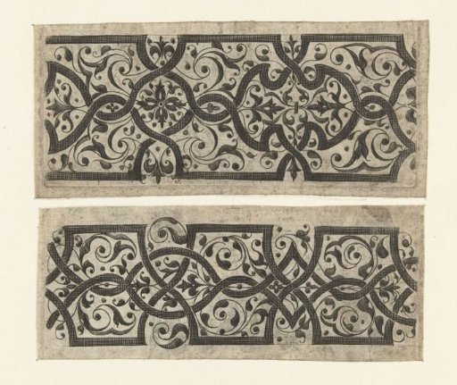 Two Broad Friezes with Black Moresques on a White Background
