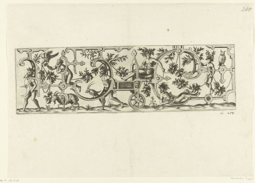 Chariot with a woman on the box, adorned with leafy garlands