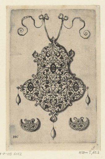 Reverse of a pendant with arabesques of grape clusters