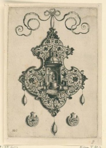 Front of a pendant with a domed niche and a small tower
