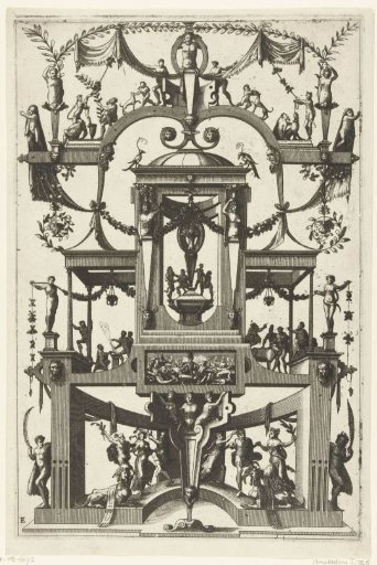 In the Center, a Vaulted Open Niche on a Pedestal with Four Dancing Figures