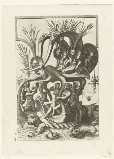 Sea turtle carrying a chariot on its back