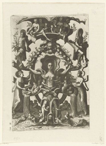 Charity, trapped in a shell-like form from which water flows