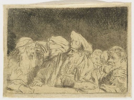 The Hundred Guilder Print: the figures leaning on the wall in the centre left