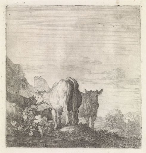 Cows and Goats in a Landscape with Houses