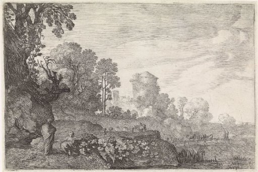 Landscape with a herd on a bridge