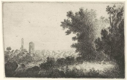 Landscape with a tower and an obelisk