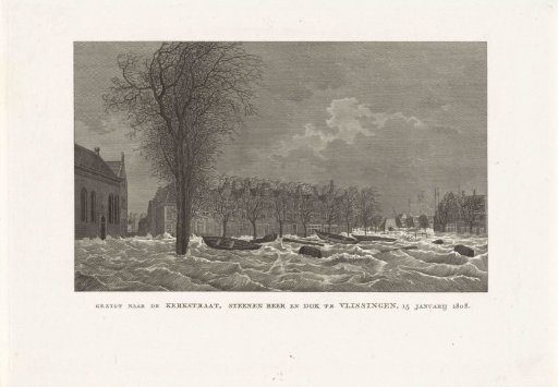 Flood at the Kerkstraat, Steen Beer and Dock in Vlissingen, 1808