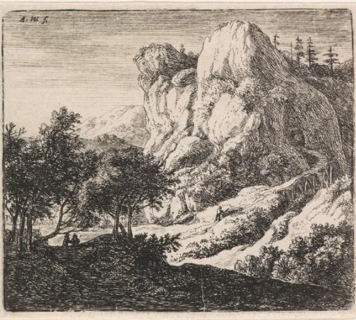 Wooden Bridge near a Rocky Outcrop