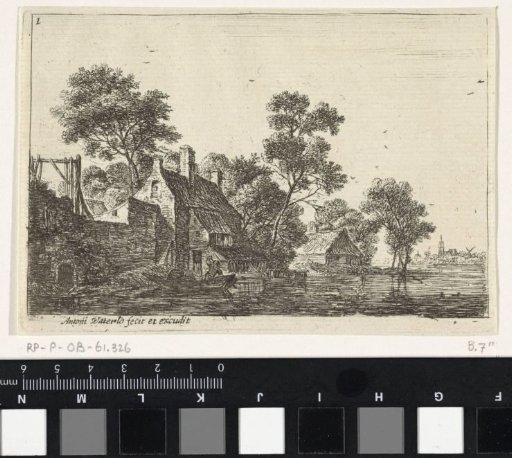 Man in a Rowing Boat near a House on the Water