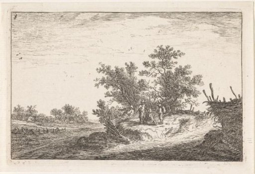 Four figures on a rise in a landscape