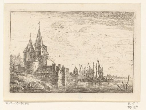 Building with pointed towers by the water